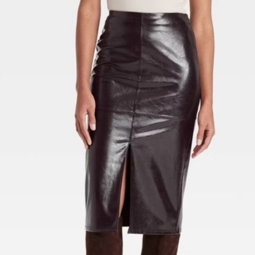 NWT A New Day Women's 20 Brown Faux Leather Midi Skirt